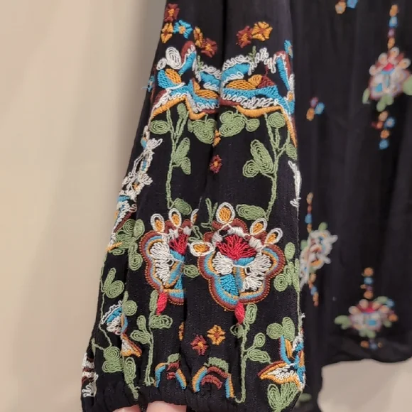 Free People Black and White Embellished Bishop Sleeve Dress - Picture 6 of 8